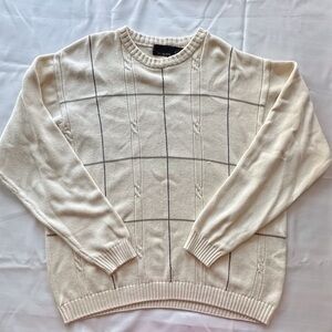 Bill Blass long sleeve cream gray black striped crewneck knit sweater‎ men’s XXL